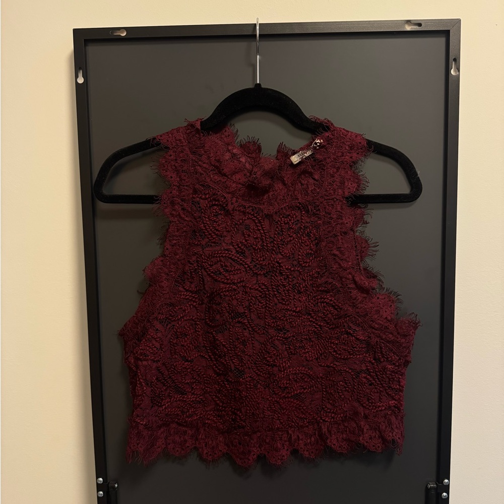 Zara Burgundy Textured Lace Crop Cami